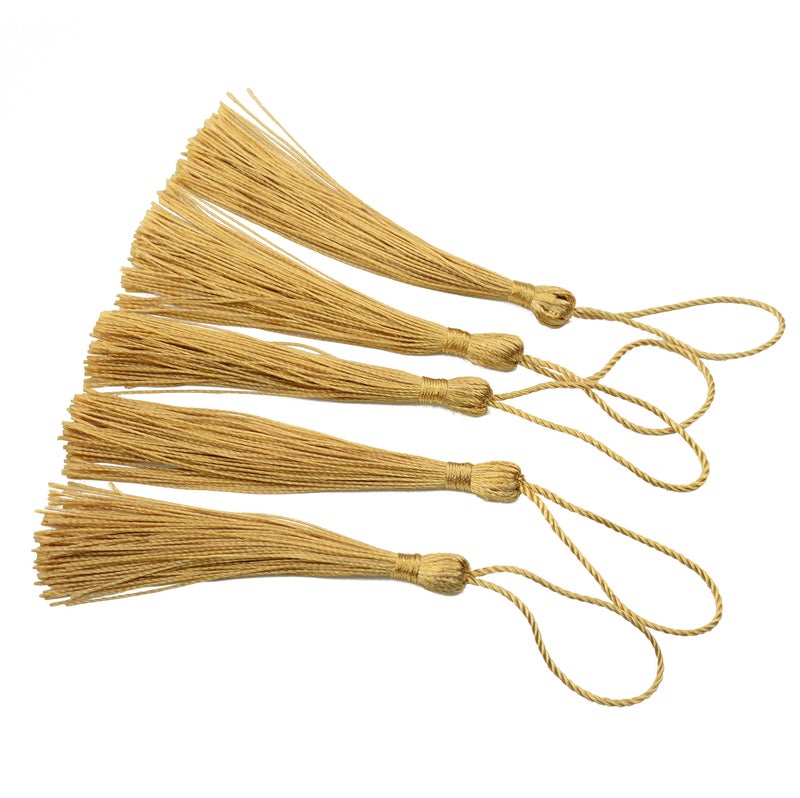 Makhry 100pcs 13cm/5 Inch Silky Floss Bookmark Tassels with 2-Inch Cord Loop and Small Chinese Knot for Jewelry Making, Souvenir, Bookmarks, DIY Craft Accessory (Champange) - Image 5